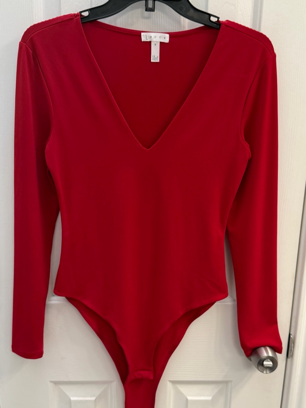 Leith Red Long-Sleeve V-Neck Bodysuit